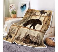 Bzhilja Rustic Cabin Throw Blankets, Farmhouse Country Antique Bear Moose Forest Vintage Wood Cozy Warm Bed Couch Blanket, Hunting Camping White Fleece Flannel Throws to Decorate The Room and Bedroom
