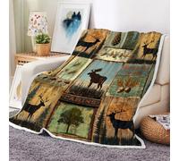 Bzhilja Rustic Cabin Throw Blankets, Vintage Country Antique Bear Moose Forest Wood Cozy Warm Bed Couch Blanket, Hunting Camping Fleece Flannel Throws to Decorate The Room and Bedroom