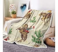 Bzhilja Western Cowboy Throw Blankets, Western Riding Horse Wild Tropical Cactus Desert Cozy Warm Bed Couch Blanket, Farm Farmhouse White Fleece Flannel Throws to Decorate The Room and Bedroom.