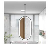 BZJPRFC Ceiling Hanging Mirror with Lights,HD Vanity Make-up Mirrors,Oval Metal Ceiling Mounted Mirror,for Bathroom Washroom Shaving (Boom Can be Customized)(Black,50x100cm)