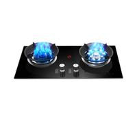 BZJPRFC Gas Cooker 2 Burners,5.2KW 9 Cavity Fire Ring Wok Burner,Tempered Glass Cast Iron Pot Rack,with Flameout Protection,LPG/natural Gas Kit(NG)