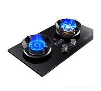 BZJPRFC Indoor Gas Stove 2 Burners, 5.2kW/5.0kW Camping Gas Stove, Tempered Glass Ignition Camping Dual Burner LPG/natural Gas (Size : LPG)