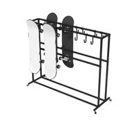 BZJPRFC Skateboard Storage Rack with Wheels,Surfboard Display Rack with Double-sided Hooks,Sports Equipment Shelf,100kg Load Capacity,for Garage Home School(110x40x120cm)