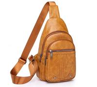 Bzoinien Sling Bags Shoulder Bag Crossbody Bags Chest Bag for Mens PU Leather Casual Side Small Cross Body Backpack, Light Brown