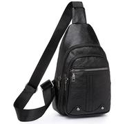 Bzoinien Sling Bags Shoulder Bag Crossbody Bags Chest Bag for Mens PU Leather Casual Side Small Cross Body Backpack, Black