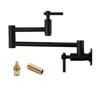 BZOOSIU Pot Filler Faucet Wall Mount, Double Joint Swing Arms Solid Brass Folding Faucet, Single Hole Two Handles Wall Mount Kitchen Faucet, Matte Black