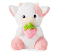 BZQCPLX 25cm Pink Cow Plush Toy, Kawaii Plushies Strawberry Cow Stuffed Toys,Pink Cow Cuddle Body Pillow for Kids,Strawberry Cow Plushies Soft Cuddly Toys Home Decoration Party Birthday Gift (A)