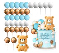 BZQCPLX Blue Bear Cake Decoration,Baby Shower Cake Decoration,Bear Cake Decoration ,Bear Cake Topper, Birthday Party Supplies with Blue,Gold and White Decorative Balls
