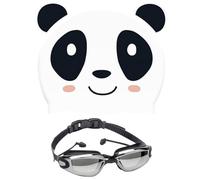 BZQCPLX Cartoon Panda Swimming Cap & Goggles,Kids Swimming Cap Adjustable,Silicone Swim Goggles Stretchable,with Anti-Fog Swim Hat Glasses set for Children (panda)
