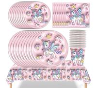BZQCPLX Unicorn Birthday Party Tableware, 51 Pcs Unicorn Theme Party Supplies, 3d Pattern Unicorn Tableware Party Plates Cups Napkins Tablecloth Pink Party Tableware for Girls