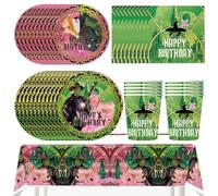 BZQCPLX Vile Witch Party Tableware, 51 pcs Magic Witch Theme Birthday Decoration, Cartoon Party Supplies Set - Plates Dessert Plates Paper Cups Tissue Cloths Tablecloths for 10 Guests