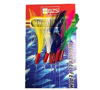 BZS Coloured Mackerel Feathers Rigs Hooks for Sea Fishing Cod with Lures Bait Tackle Accessories to all summer species, Pack of 5