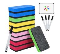 BZUEPRS 14 Pcs Whiteboard Eraser Magnetic Set, Washable Reusable White Board Erasers with Thick Felt Pad, 5 Colors Dry Erase Cleaning Pads with 4 Pcs Whiteboard Markers for Home Office Classroom