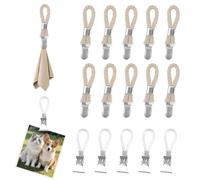 BZUEPRS 15Pcs Towel Clips, Metal Tea Towel Hooks with Woven Cotton, Sturdy Hanging Clips with Loop for Home Kitchen Bathroom Cupboards Beach Cloth(2 Styles)
