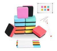 BZUEPRS 18 Pcs Magnetic Mini Whiteboard Eraser, Dry Erase Erasers with Thick Felt Pad, Assorted Colours Blackboard Brushes with 6 Colours Whiteboard Markers for Home Office Classroom School-5×5.5×2 cm
