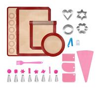 BZUEPRS 31 Pack Silicone Baking Mat, Non-Stick Washable Reusable Baking Tray with Cookie Moulds, Piping Bag, Scrapers, Heat-Resistant BPA Free Baking Sheet for Cookies, Macarons Bread Pastry