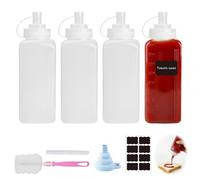 BZUEPRS 4 Pack Condiment Squeeze Bottles with Funnels Labels, 28oz Empty Squirt Bottle with Twist Top Cap, BPA Free Plastic Leak Proof Dispensing Bottles for Ketchup Mustard BBQ Dressing Sauces