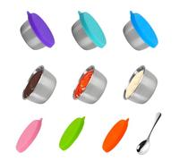 BZUEPRS 6 Pcs Salad Dressing Container To Go, 40 ml Small Stainless Steel Condiment Containers with Spoon, Leakproof Salad Dressing Pots with Silicone Lids for Lunch Bento Box Snack Dips Sauce Spices