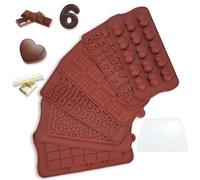 BZUEPRS 6Pcs Chocolate Moulds, Chocolate Bar Moulds Silicone with Spatula, Non-Stick Reusable DIY Baking Molds for Candy, Jelly, Wax, Shapes for Heart, Rectangle, Figure, Letter