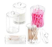 BZUEPRS 6Pcs Cotton Bud Holder, Clear Cotton Pad Dispenser, Pad Container Bathroom, Plastic Jar Makeup Organizer for for Candy, Cotton Ball, Swab, Round Pads, Floss
