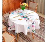 BZUEPRS Spring Summer Flower Round Tablecloth, 140cm Diameter PVC Decorative Tablecloths, Stain Resistant Cloth Table Cover Protector, for Birthday Party, Dining Tea Table, Kitchen, 55.12Inches