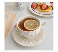 BZVCRTYKL Coffee Cup Mug 260ml Pottery Ceramic with Saucer & Spoon Set European Retro and Exquisite ins Coffee Dish British Phnom Penh French Restaurant for Home use N/2452