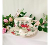 BZVCRTYKL Coffee Cup Mug 260ml Pottery Ceramic with Saucer & Spoon Set European Retro and Exquisite ins Coffee Dish British Phnom Penh French Restaurant for Home use N/2436