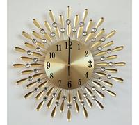 BZVV 3D Diamante Beaded Crystal Jeweled Sunburst Wall Clock, Metal Art Dial 3D Crystal Mute Wall Clock, Electronic Quartz Clock for Living Room, Bedroom, Kitchen, Home Decor (Gold)
