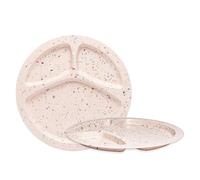 bzyoo 11-Inch Divided Plates Set of 2, 100% Melamine Portion Control Plates for Adults & Kids, Modern Confetti Pattern, BPA-Free & Dishwasher Safe, Ideal for Camping, RV, and Daily Use (Pink)