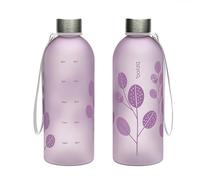 BZYOO 32oz Water Bottle, 1 Liter Durable Plastic Purple | Clear, Time Marker, Leaf Design, BPA-Free, Reusable, Measurement Markings, Fitness and Outdoor Activities