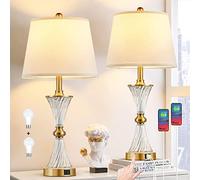 BZZMMB 27" Bedroom Lamps Set of 2, Gold Glass Touch Lamps with USB C+A Ports, 3-Way Dimmable Light Fixture for Nightstand, Modern Table Side Lighting for Living Room, 2 Bulbs Included
