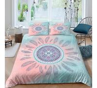 BZZOLASP 3D Microfiber Feather mandala Duvet Cover All Season Soft Bedding Set with Pillow Shams boho spiritual design Quilt Cover Set Easy Care for Home Decor King（220x240cm）