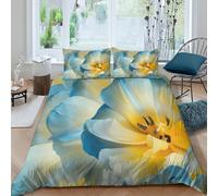 BZZOLASP 3D Print Skin-Friendly Microfiber Blue tulip bloom Quilt Cover Set Comfy Bedding Pillowcase Nature floral Style Bedding Quilt Cover Easy Care, Washable Kids Teens Boys Girls King(220x240cm)