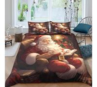 BZZOLASP 3D Print Soft Microfiber Santa Claus reading Bed Quilt Cover Breathable Bedding Set with Pillow Shams Christmas cozy Comforter Cover All Season, Easy Care, Washable for All Single（135x200cm）