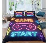 BZZOLASP 3D Printed All Season Microfibre Game controller Bed Quilt Cover Breathable Bedding Sets with Pillowcases Neon glow style Quilt Cover Easy Care for Bedroom Decor Super king（260x220cm）