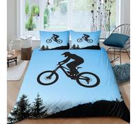 BZZOLASP 3D Printed Comfy Microfibre Mountain Biking Duvet Cover Sets Breathable Bedding Set with Pillow Cases Extreme Sports Bed Quilt Cover Easy Care Machine Washable for Home Decor King（220x240cm）