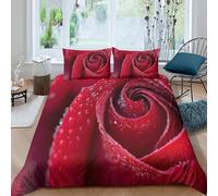 BZZOLASP 3D Super Soft Microfiber Red rose bloom Duvet Cover Set All Season Bedding Set with Pillow Shams Nature photography style Bed Quilt Cover Easy Care for Bedroom Decor Single（135x200cm）