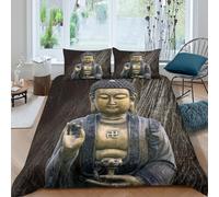 BZZOLASP 3D Ultrasoft Microfibre Buddha Statue Bedding Quilt Cover Breathable Bedding Set w/Pillowcases Spiritual Meditation Comforter Cover All Season Easy Care for Couples Single（140x200cm）