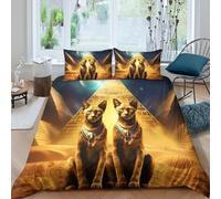 BZZOLASP Breathable, Easy Care 3D Print Microfibre Ancient Egyptian cats Quilt Cover Soft Bedding Set w/Pillowcases mythical fantasy Comforter Cover All Season Washable for Kids Super king（260x220cm）