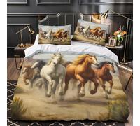 BZZOLASP Wild horses galloping 3D Digital Print Comforter Cover 3-Piece Microfiber Breathable Soft Western Duvet Cover 2 Matching Pillowcases Durable Home Decor Family Bedroom Double（200x200cm）