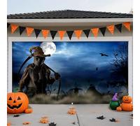 C,13 * 6ft/4 * 1.8m,Scary Halloween Garage Door Banner - Horror Movie Backdrop with Ghosts, Tombstones & Pumpkins - Creepy Outdoor Decor for Home, Party & Holiday