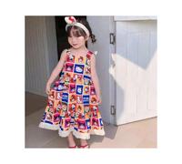 (C, 130weight 20-25kg) Sanrio Girl Dress Kuromi Kawaii kids Princess Dress Bow Summer Cartoon Anime Suspender Dress Floral Print Mid Length Skirt New