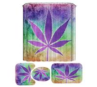 (C) 180x180CM Hemp Leaf Printing Waterproof Shower Curtain Anti-rust Moisture-proof Bath Math Set