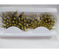 #C-26: 1 pair of yellow spotted feather effect black dramatic false eye lashes for fancy dress, night out - by fat-catz