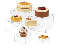 C Acrylic Display Risers Set of 6 Multi Size 3 8 Inch Cube Holders with Hollow Bottom for Par Table Decor Jewelry Cosmetics Desserts Showcase Effectively