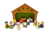 C BC Children's Christmas Nativity scene set ornament wood shed Jesus 12 pieces Xmas