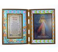 C BC Stained glass double frame with prayer and Divine Mercy Jesus image 18cm