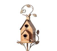 (C) Birdhouse Garden Stakes Metal Bird House with Pole Iron Art Courtyard Bird Feeder Bird Houses