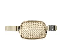 C.C Belt Bag for Women - Quilted Fanny Pack Crossbody Waist Bag with Adjustable Strap, Fashion Gift Idea, Vegan Leather Woven - Champagne, 9"(W) x 6"(H) x 2"(D)