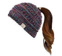 C.C Children Kids Beanie Chunky Knitted Beanie Pony Tail Hat for Kid Ages 2-5 (MB-847) (MB-816) - black - One Size